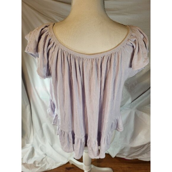Free People Shirt Womens Sz‎ XS Purple Mint Julep Ruffle Peasant Blouse Stretch - Picture 4 of 5